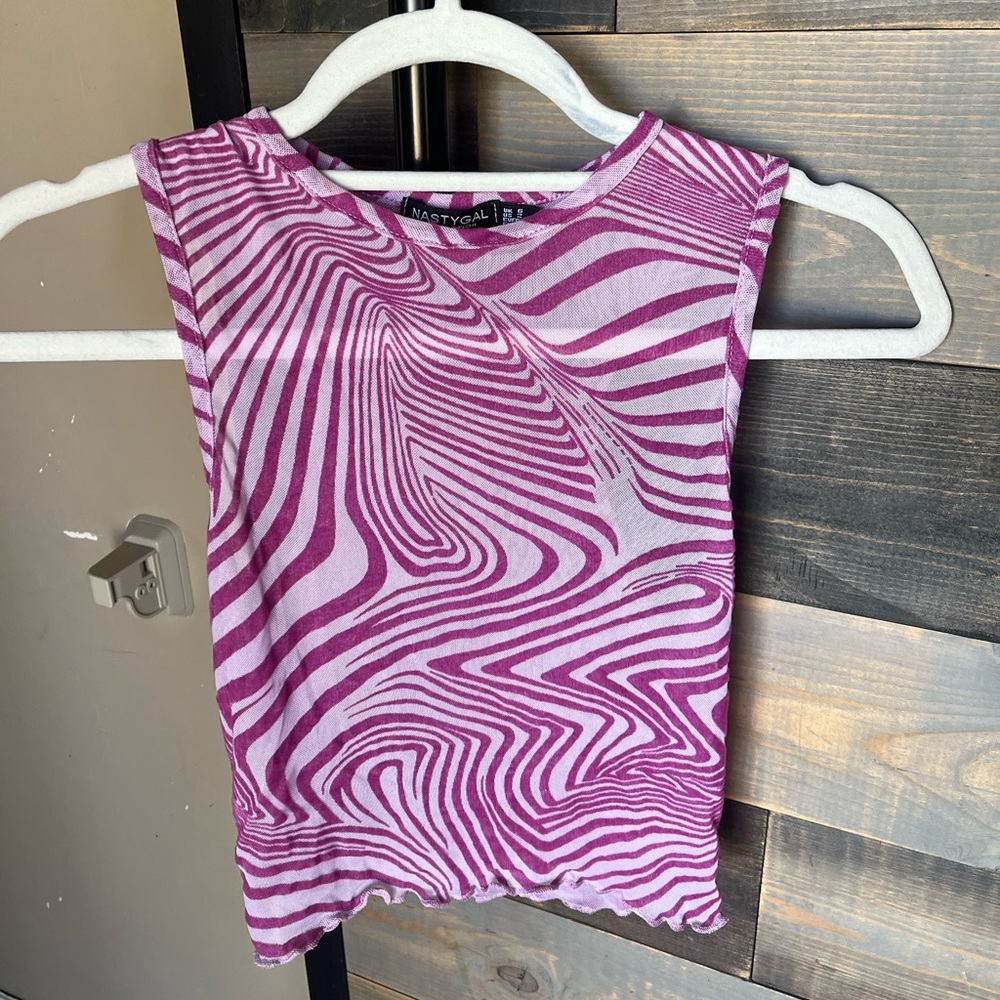 NASTYGAL ABSTRACT MARBLE MESH TANK TOP